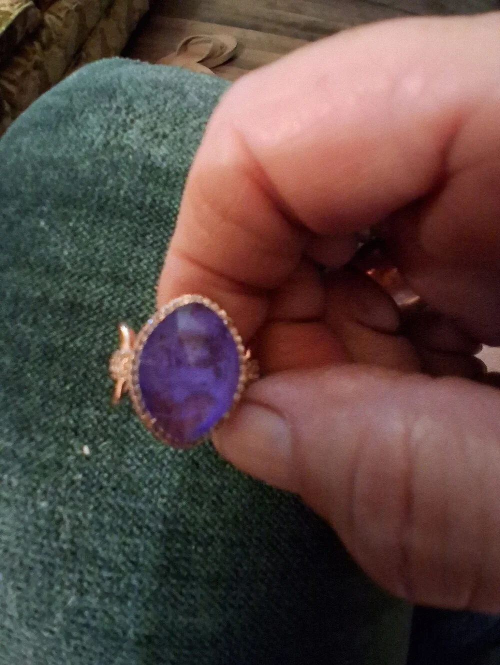 Gold Halo Ring with Purple Marquise Stone